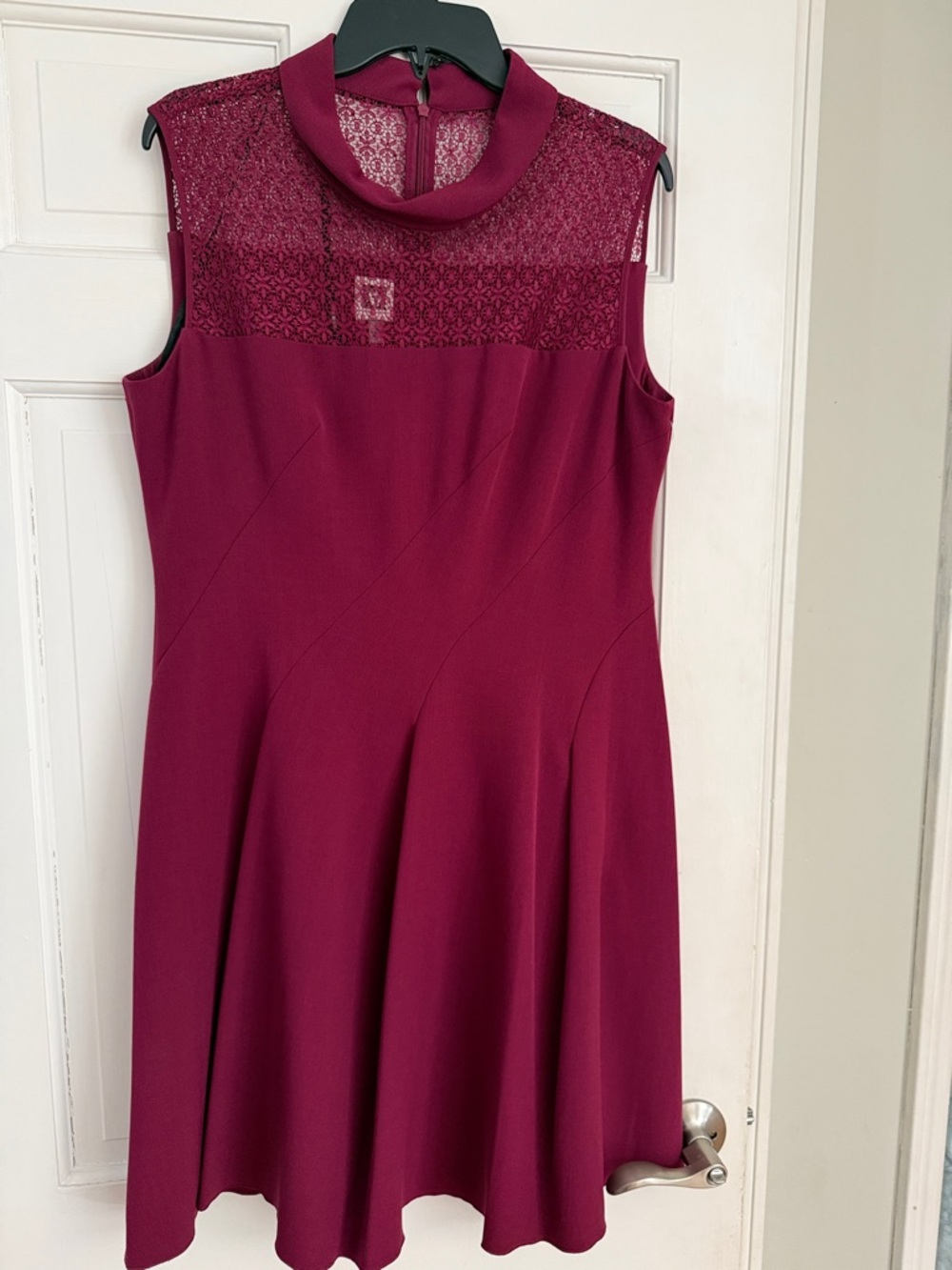 Anne Klein Sleeveless Wine Lace-Yoke A-Line Midi Dress